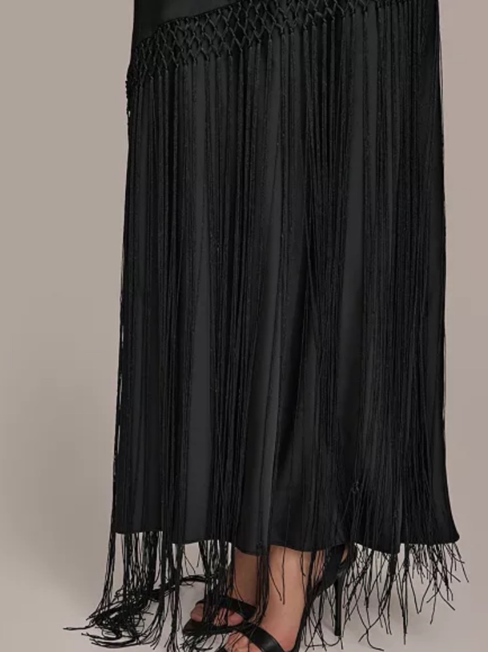 Donna Karan High Neck Fringe Maxi Gown Black size 14 NWT - Picture 5 of 12